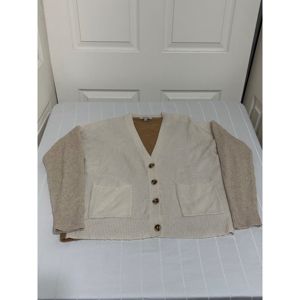 Madewell Colorblock Wool Blend Button Front Cardigan Sweater Cream Tan Brown S